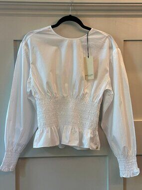 🤍 Scotch & Soda White Smocked Poplin Blouse NWT Peplum Long Sleeve Top 8/10🤍